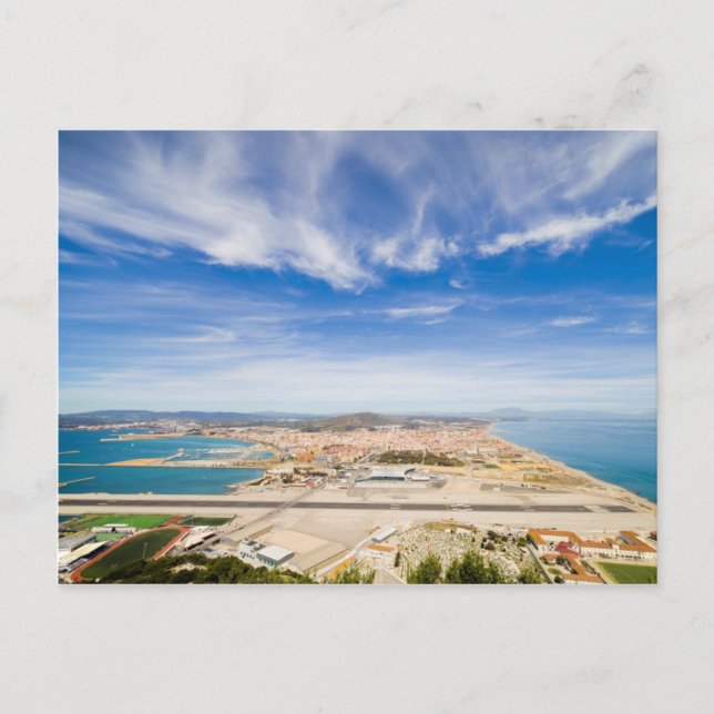 Carte Postale Gibraltar Airport Runway et La Linea en Espagne (Devant)