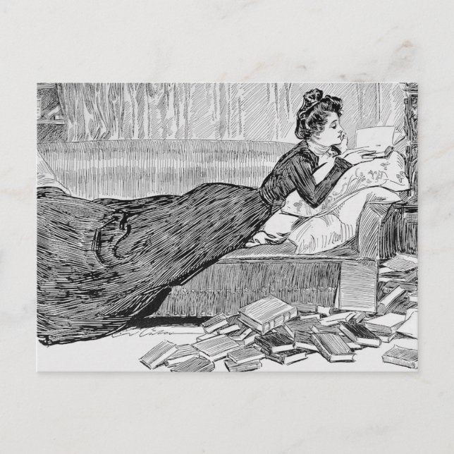 Carte Postale Gibson Girl Lecture d'un livre (Devant)