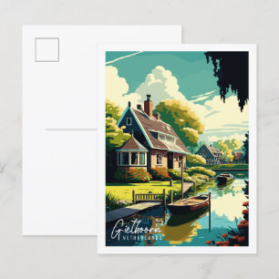 Carte Postale Giethoorn Pays-Bas illustration de voyage vintage