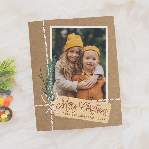 Carte Postale Gift & Bow Rustic Merry Christmas Holiday Photo