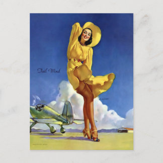 Carte Postale Gil Elvgren - vent arrière - pin Vintage fille