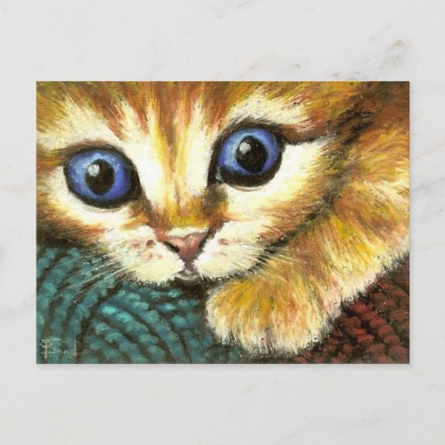 Carte Postale Gingembre tabby jouer avec la laine (Devant)