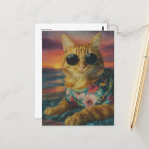 Carte Postale Ginger Kitty dans les lunettes de soleil sur la pl