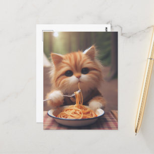 Carte Postale Ginger Kitty Mange Spaghetti