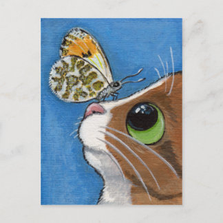 Carte Postale Ginger Tabby Chat et Papillon