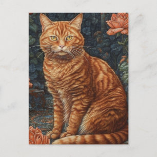 Carte Postale Ginger Tabby Chat et Roses