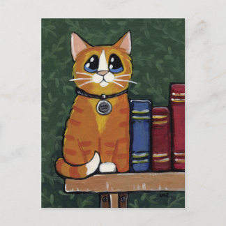 Carte Postale Ginger Tabby Chat sur la bibliothèque Illustration