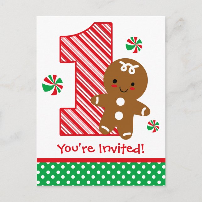 Carte Postale Gingerbread Boy 1er Anniversaire Invitation (Devant)