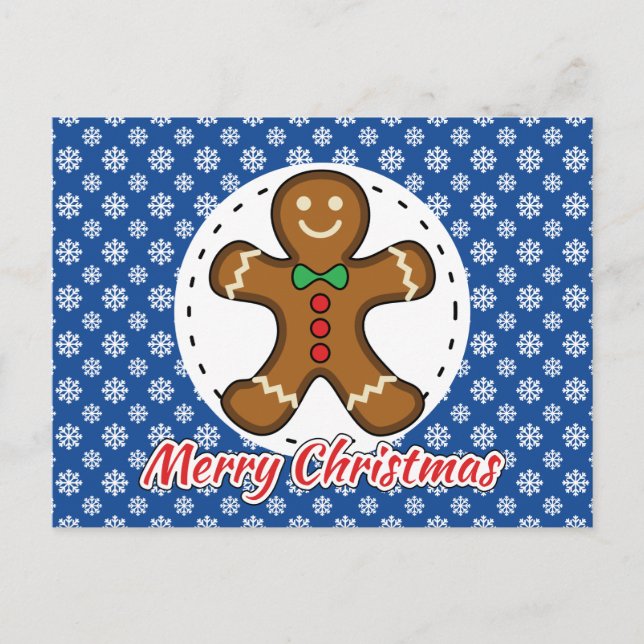 Carte Postale Gingerbread - Patters bleus - Merry Xmas (Devant)