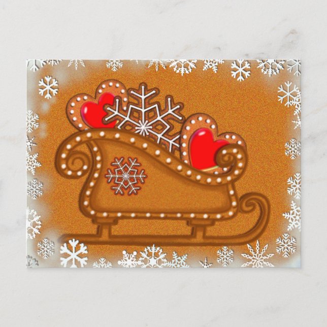 Carte Postale GINGERPREAD SLEIGH & COOKIES par SHARON SHARPE (Devant)