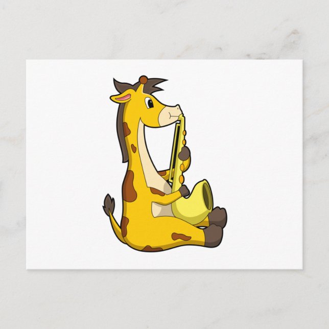 Carte Postale Girafe à la musique avec saxophone.PNG (Devant)