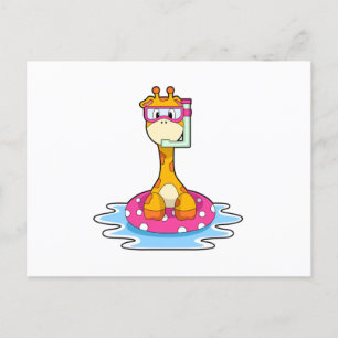 Carte Postale Girafe à la piscine avec tuba