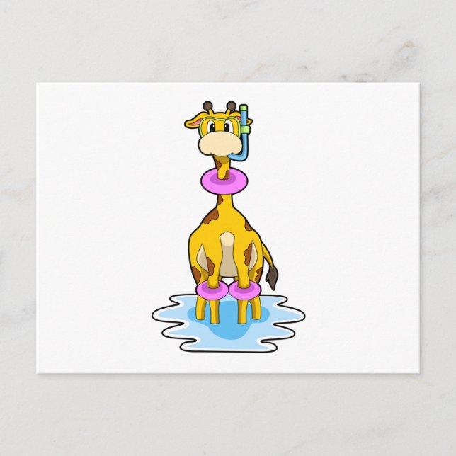 Carte Postale Girafe à la piscine avec un cercle de natation (Devant)