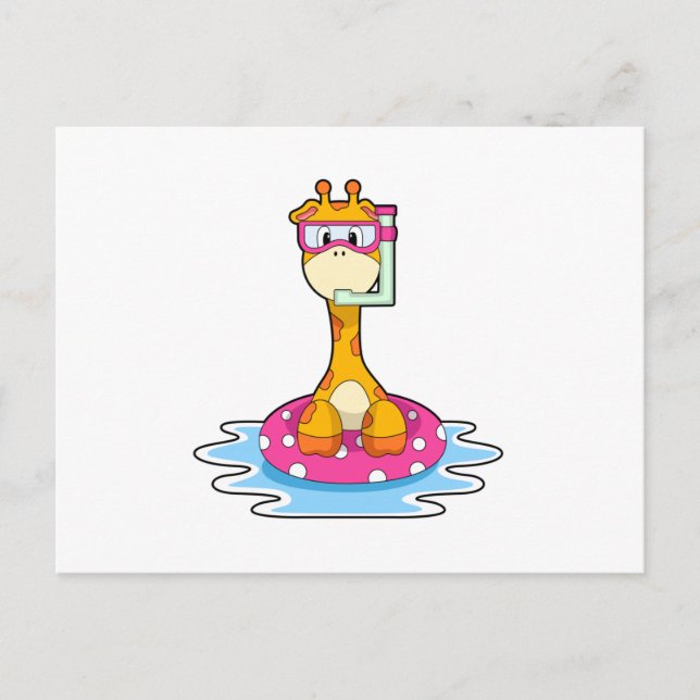 Carte Postale Girafe à la piscine avec un tuba (Devant)