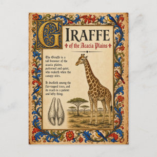 Carte Postale Girafe, Art du Bestiaire Médiéval
