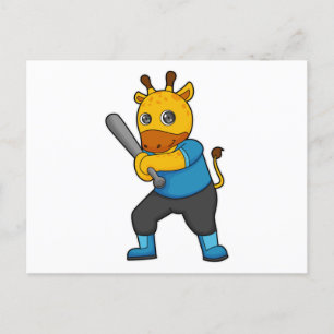 Carte Postale Girafe au baseball avec une batte de baseball