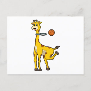 Carte Postale Girafe au basket avec panneau de basket