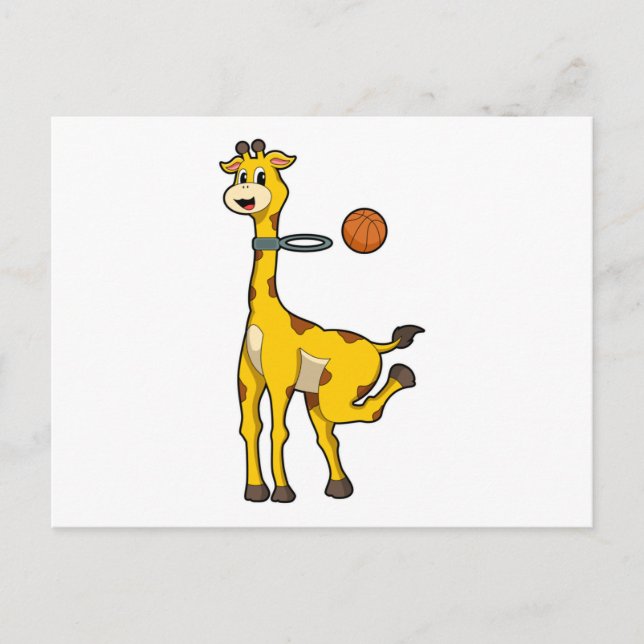 Carte Postale Girafe au basket-ball avec cerceau de basket-ball (Devant)