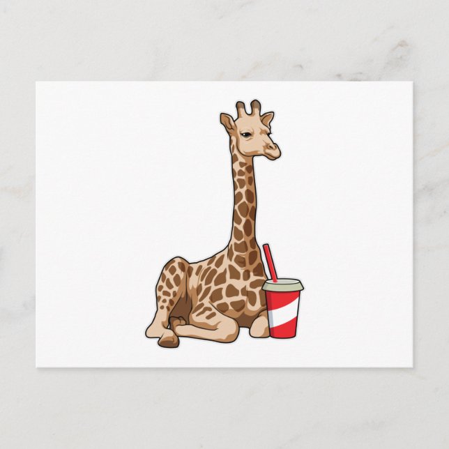 Carte Postale Girafe avec boisson (Devant)