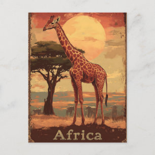 Carte Postale Girafe avec coucher de soleil africain -Poster Vin