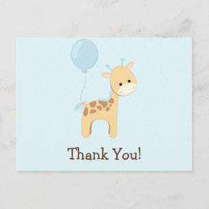 Carte Postale Girafe bébé, Bleu, Merci animal de la jungle