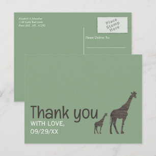 Carte Postale Girafe Clay Safari, Remerciement de mariage rustiq