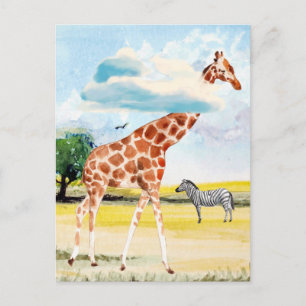 Carte Postale Girafe dans l'aquarelle des nuages
