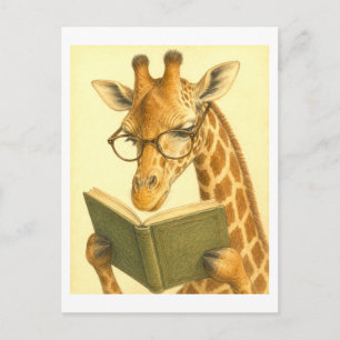 Carte Postale Girafe de style vintage en lecture