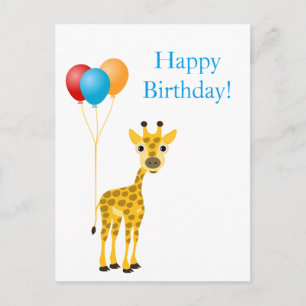 Carte Postale Girafe drôle avec des ballons colorés