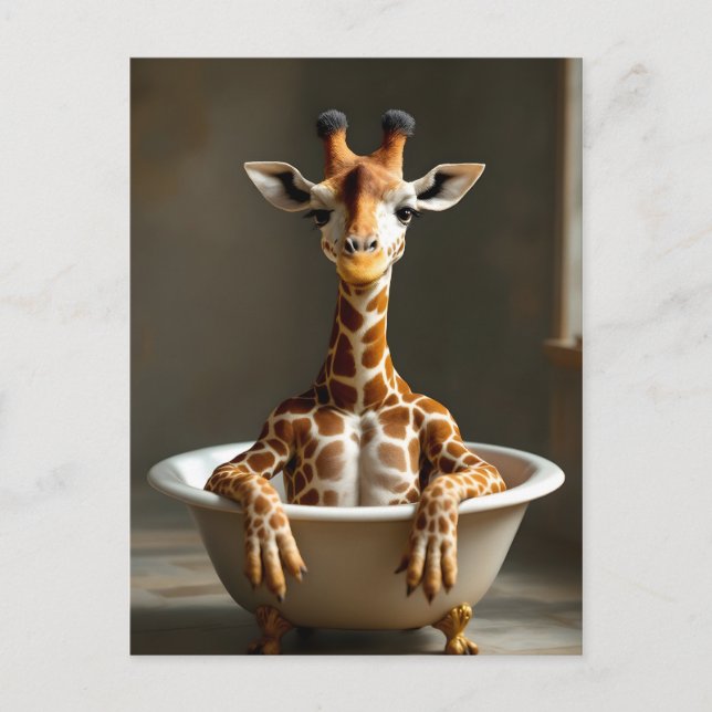 Carte Postale Girafe drôle dans le bain (Devant)