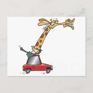 Carte Postale girafe drôle et idiot dans une voiture en déplacem