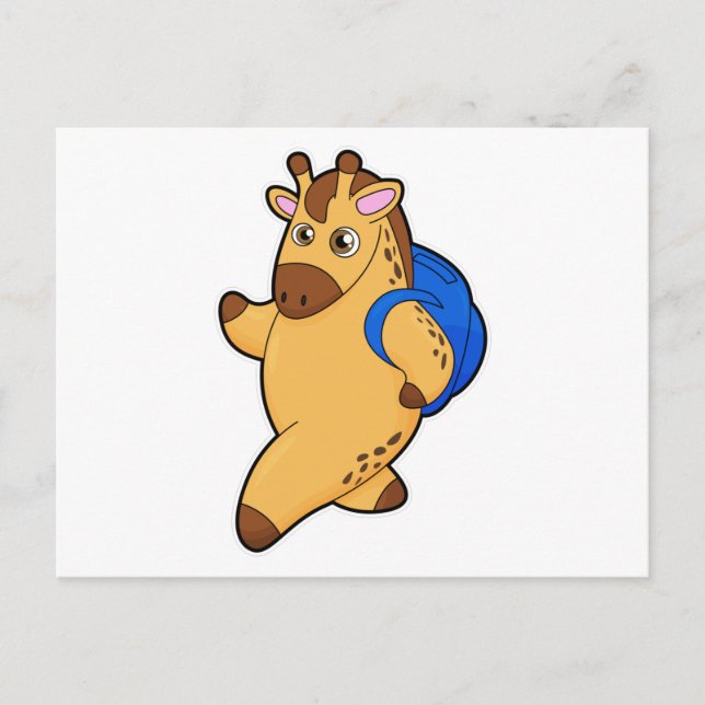 Carte Postale Girafe en élève avec cartable (Devant)