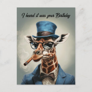 Carte Postale Girafe en haut de forme et veste Joyeux anniversai