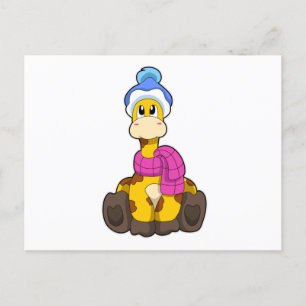 Carte Postale Girafe en hiver avec écharpe et chapeau