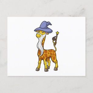 Carte Postale Girafe en Magicien avec baguette magique et chapea