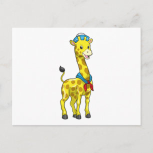 Carte Postale Girafe en marin avec chapeau de marin