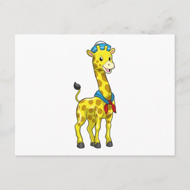 Carte Postale Girafe en marin avec chapeau de marin (Devant)