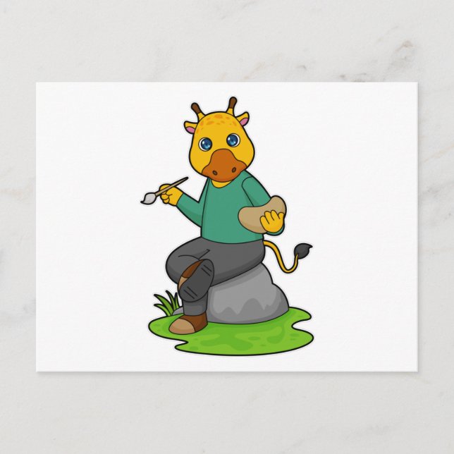Carte Postale Girafe en peintre avec pinceau (Devant)