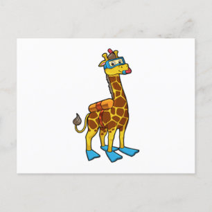 Carte Postale Girafe en plongeur avec lunettes de natation et pa