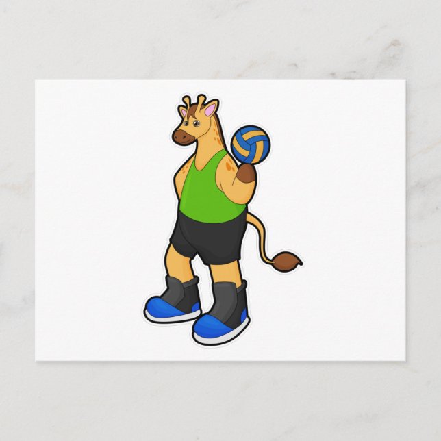 Carte Postale Girafe en tant que joueur de volley-ball avec ball (Devant)