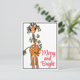 Carte Postale Girafe festive de vacances   guirlande de Noël rou