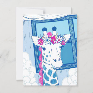 Carte Postale Girafe mignon félicitations pop art bleu clair