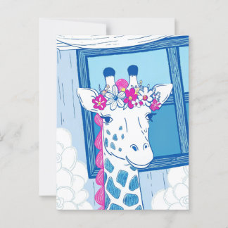 Carte Postale Girafe mignonne félicitations pop art bleu clair