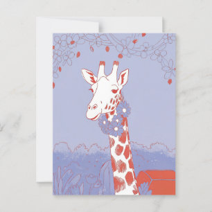 Carte Postale Girafe mignonne félicitations pop art lilas