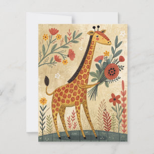 Carte Postale Girafe mignonne félicitations style d'art folklori