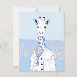 Carte Postale Girafe mignonne pop art bleu clair