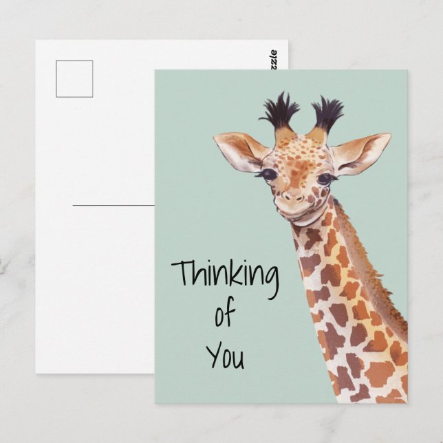 Carte Postale Girafe Mignonne Qui Pense à Vous (Devant / Derrière)
