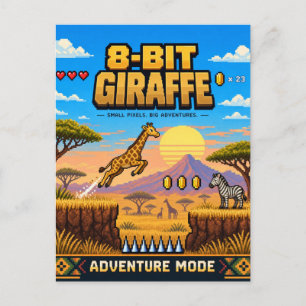 Carte Postale Girafe, Pixel Art Rétro 8 Bits
