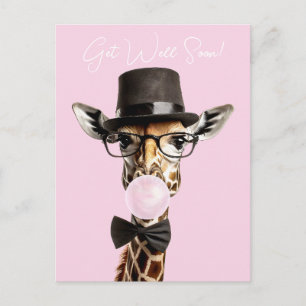 Carte Postale Girafe portant des lunettes, chapeau supérieur, go