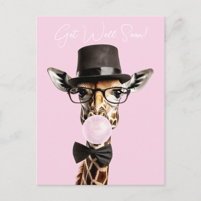 Carte Postale Girafe portant des lunettes, chapeau supérieur, go (Devant)